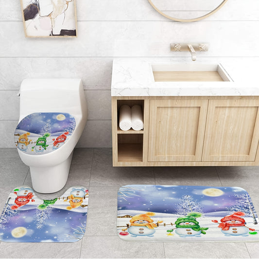 Whimsical Snowman Shower Curtain Set: Water-Resistant Curtain, Non-Slip Rug, and Festive Toilet Cover for Charming Christmas Decor