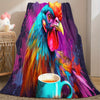 Cozy Colorful Rooster Print Flannel Blanket - Perfect for Couch, Sofa, Office, Bed, Camping or Travelling
