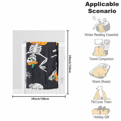 Skull Pumpkin Pattern Print Flannel Blanket: Soft & Cozy Halloween Gift for All Ages