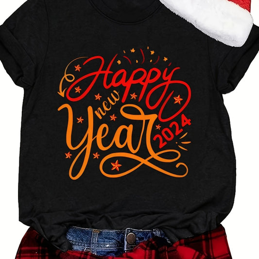 Upgrade your New Year look with our stylish and festive New Year Letter Print T-Shirt. Made with high-quality materials, this shirt features a unique design that will make you stand out. Celebrate the start of a new year in style and comfort!