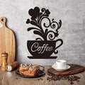 This unique coffee bar wall art adds a modern touch to your kitchen décor. Crafted from stylish metal, the silhouette of a coffee cup makes a dramatic statement while providing the perfect accent piece for your home. Perfect for coffee lovers, this art will add a conversation-starting focal point to any room.