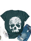 Skull Halloween Pattern T-shirt, Casual Crew Neck Short Sleeve T-shirt, Women's Clothing