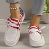 Trendy Star & US Flag Pattern Women's Canvas Shoes - Non-Slip Lace Up Flat Sneakers with Comfortable Loafers