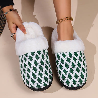 Geometric Bliss: Casual Slip-On Plush Lined Shoes – Comfortable Indoor Home Slippers