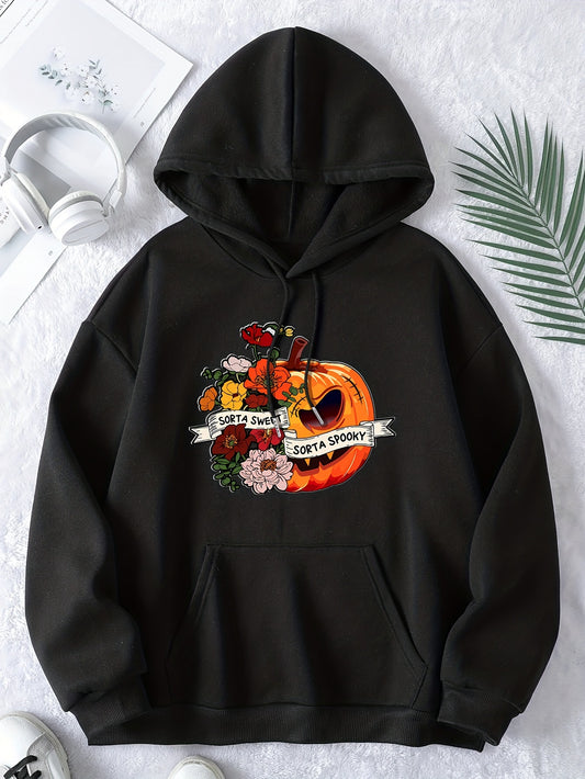 Bring the spooky season into your wardrobe with this stylish and cozy Halloween Floral & Pumpkin Print Hoodie. Crafted from soft and breathable polyester material, this hoodie is perfect for the chilly temperatures of fall and winter. It features a unique floral & pumpkin print design, full-length cuffs, and a spacious pocket that’s perfect for your small essentials.