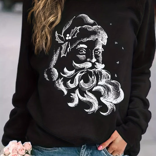 This season, stay cozy and stylish in the Festive Santa Print Pullover. This women's sweatshirt is made from soft fabric and features a festive winter scene print with Santa, making it the perfect choice to get into the holiday spirit.