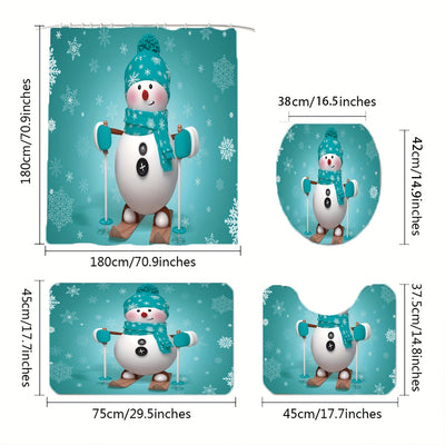 Winter Wonderland: 4-Piece Snowman Pattern Shower Curtain and Bathroom Accessories Set