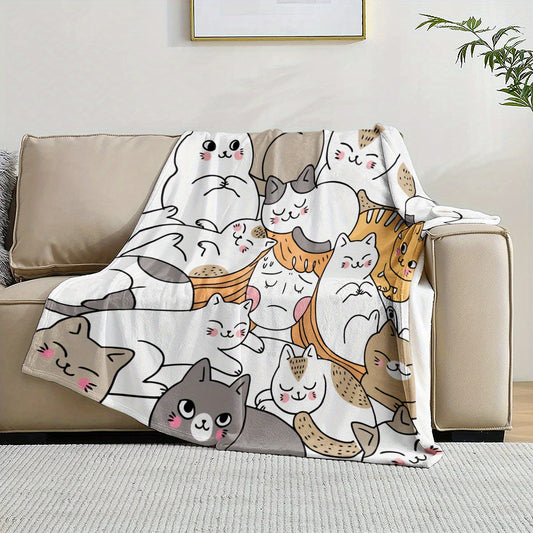 Cozy Up with Our Super Soft Cat Pattern Blanket - Perfect for All Seasons!
