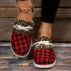 Stylish and Comfortable: Women's Flat Canvas Sneakers - Plaid Leopard Print Low-Top Shoes for Casual and Comfy Walking