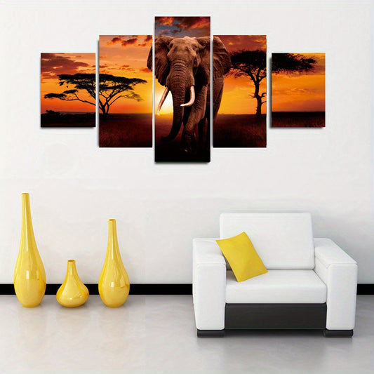 ''Experience the beauty and serenity of the African savanna with this 5-piece canvas painting set. Made with high-definition printing technology, these unframed canvases offer a stunning and realistic portrayal of the savanna. Perfect for adding an elegant touch to any home décor.''