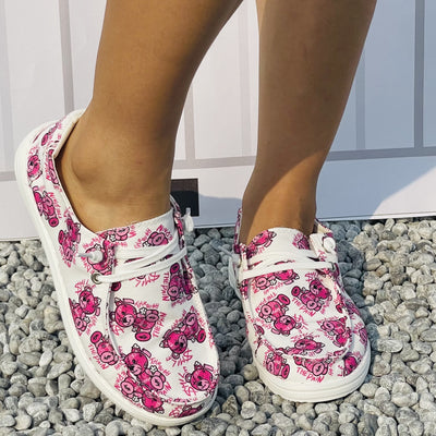 Cute Cartoon Bear Print Slip-On Canvas Shoes for Women: Lightweight and Comfortable Outdoor Comfy Shoes