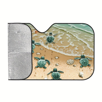 Turtle and Starfish Beach Auto Car Windshield Sun Shade: Keep Your Vehicle Cool and Protected with Foldable UV Rays Sunshade Cover