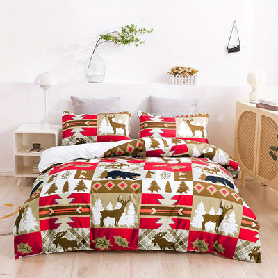 Charming Deer and Bear Prints Polyester Duvet Cover Set - Perfectly Soft and Comfortable for Kids' Bedroom or Guest Room - Includes 1 Duvet Cover and 2 Pillowcases (No Core)