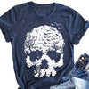 Skull Halloween Pattern T-shirt, Casual Crew Neck Short Sleeve T-shirt, Women's Clothing