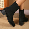 Stylish and Comfortable Women's Breathable Knit Chunky Heel Boots - Fashionable Slip-On Dress Boots for Ultimate Comfort