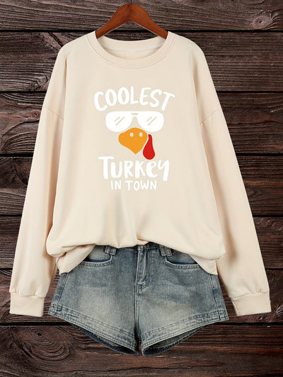 Funny Turkey Slogan Print Plus Size Casual Sweatshirt: Comfort and Style for Fall/Winter