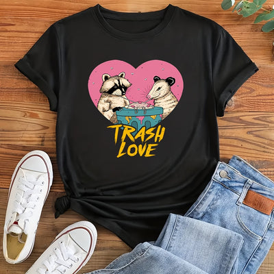 Trash Love: Animal Print T-Shirt with a Casual Twist – Perfect Addition to Your Women's Clothing Collection