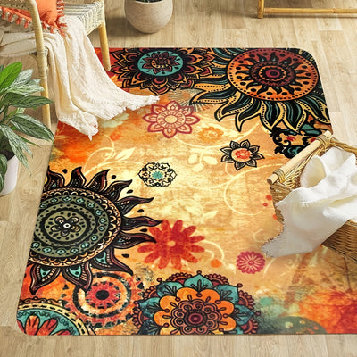 Contemporary Boho Retro Style Non-Skid Indoor Area Rug: Add Vibrant Abstract Decor to Your Living Space
