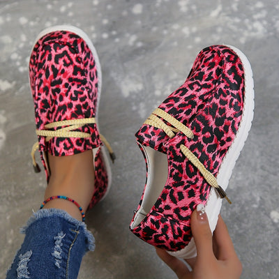 Pink Leopard Print Women's Canvas Shoes - Lightweight, Comfortable, and Fashionable Flat Shoes