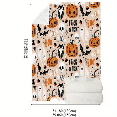 Halloween Delight: Bat, Pumpkin, Ghost & Owl Pattern Flannel Blanket - Perfect for All-Year Comfort & Versatile Home Décor!
