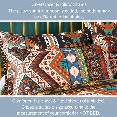 Boho Chic Striped Geometric Bedding Set - Ethnic Traditional Brown 1 Duvet Cover with 2 Pillowcases (No Core)