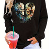 Skull Love Print Pullover Sweatshirt, Casual Long Sleeve Crew Neck Sweatshirt For Fall & Winter, Women's Clothing