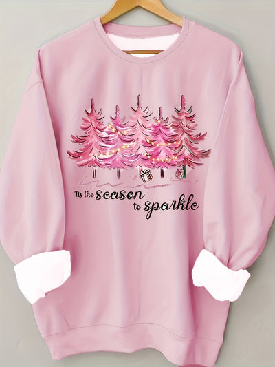 Comfort and Style: Plus Size Christmas Casual Sweatshirt with Festive Letter and Tree Print