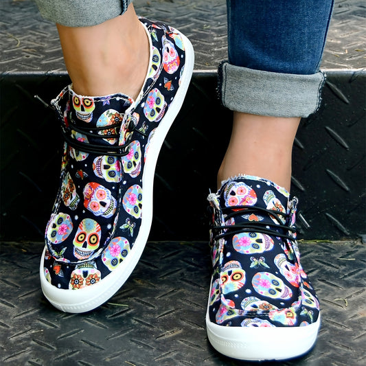 Stylish Halloween Colorful Skull Print Canvas Shoes - Comfortable Low Top Shoes