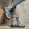 Graffiti Chic: Women's Lace-Up Ankle Boots - A Versatile Trendsetter in Non-Slip Style!