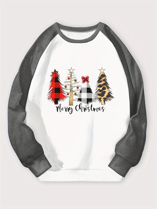 Stay warm and stylish in this Festive Comfort Christmas Sweatshirt. Crafted with a unique slogan tree print, it is designed with a relaxed silhouette for a comfortable fit. Perfect for the holiday season, this plus-size sweater is the perfect blend of comfort and style.