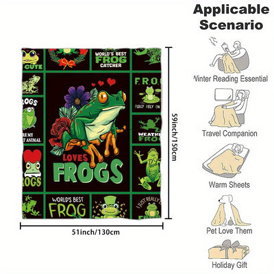 SNUGGLE UP WITH CARTOON FROG & LETTER PRINTED FLANNEL BLANKET - SOFT & COMFY FOR KIDS & ADULTS AT HOME, PICNICS, & TRAVEL!