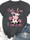 Moo-velous Pink Cow Pattern Crew Neck T-Shirt: Casual Style for the Spring/Summer Season - Women's Clothing