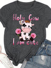 Moo-adorable: Cute Cow Pattern Crew Neck T-Shirt - A Casual and Chic Choice for Spring/Summer Fashionistas