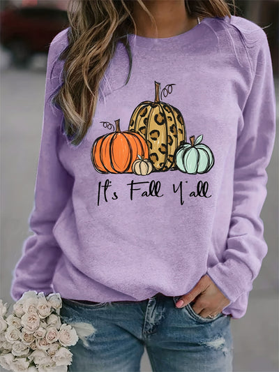 This Pumpkin and It's Fall Y'all Print Sweatshirt is the perfect addition to your wardrobe for the season. Crafted from comfortable fabric, this casual long sleeve crew neck sweatshirt comes complete with a bold print and is designed specifically for women.