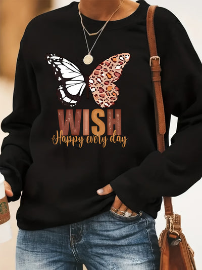 Leopard Butterfly Print Sweatshirt: A Vintage-Inspired Long Sleeve Crew Neck for Women