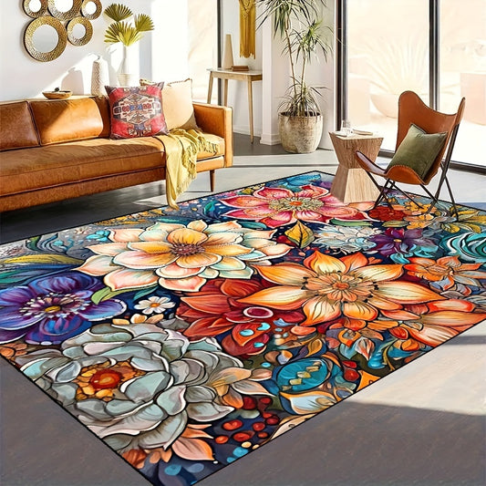 This colorful floral area rug is the perfect choice for adding an eye-catching and luxurious look to any space. Its vibrant design is sure to enhance the decor of any room, and the durable materials make it both comfortable and functional.
