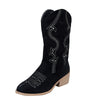 Fashionable Women's Western Mid-Calf Boots: Stylish Embroidered Shoes with Block Heel and Zipper Access