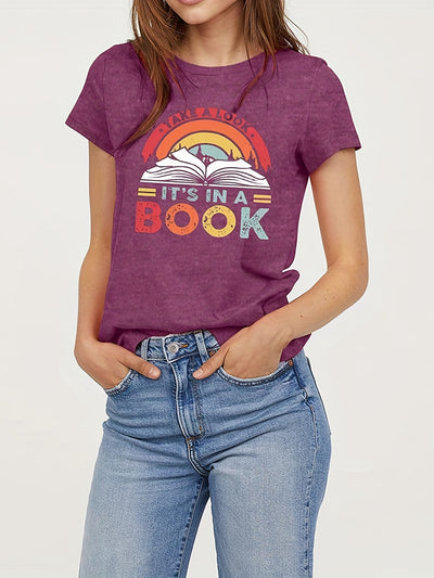 Vibrant Letter Book Print T-Shirt: A Stylish Casual Top for Women's Spring/Summer Wardrobe