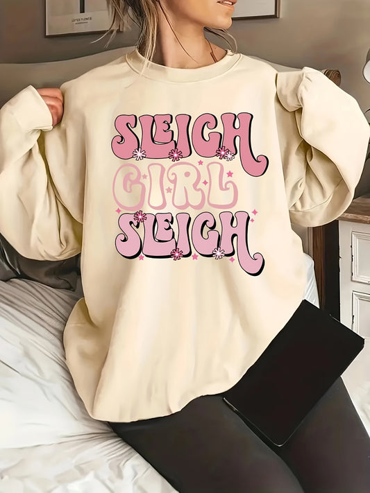 This women's sweatshirt is the perfect addition to your casual wardrobe. Featuring a chic and playful letter print, it adds a touch of personality to any outfit. With long sleeves, it's suitable for any season. Make a stylish statement with this trendy and comfortable sweatshirt.