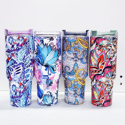 40oz Colorful Cartoon Pattern Stainless Steel Tumbler with Lid, Straw, and Handle - Perfect for Summer Drinks on the Go