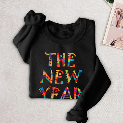 The New Year Print Long Sleeve Sweatshirt, Crew Neck Pullover Tops For Winter, Women's Clothing