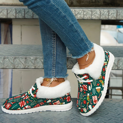 Warm and Festive: Women's Christmas Print Canvas Shoes for Cozy Outdoor Adventures