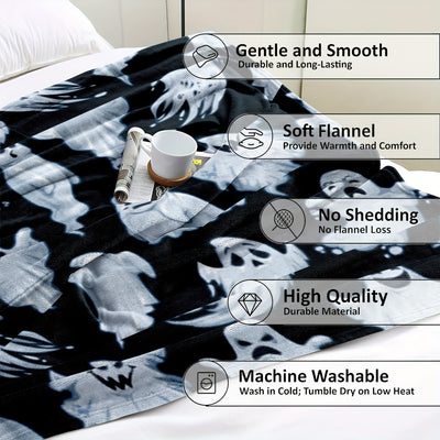 Halloween Ghost Print Flannel Blanket: Soft, Warm, and Spooky Throw for All-season Home Decor and Gifting