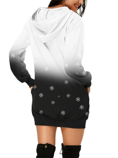 Festive Christmas Elk Print Hooded Long Sweatshirt: Stay Cozy and Stylish with this Women's Clothing Essential!