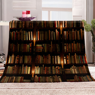 Cozy Printed Flannel Blanket: The Perfect Bookshelf-Inspired Addition for Your Sofa and Bed