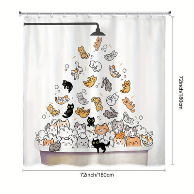 Adorable Cat Pattern Shower Curtain: Waterproof, Mildew-Proof Polyester Bath Curtain with Multi-Functional Design, Ideal for Window Decor and Bathroom Partition – 72x72in