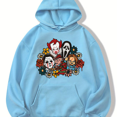 Fear-infused Style: Women's Horror Movie Print Hoodie - Embrace the Chills This Winter-Fall Season!