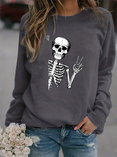 Stylishly Spooky: Halloween Skull Fun Print Sweatshirt - The Perfect Addition to Your Fall Wardrobe!