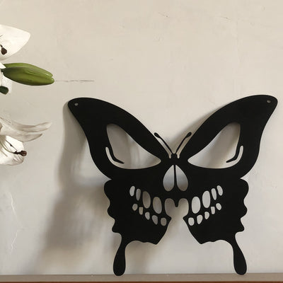 Halloween Metal Art Skull Butterfly Wall Decoration: Unique Craft Ornament for Living Room, Nursery, Office, and More!