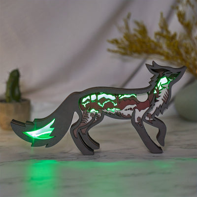 Enchanting Fox Wooden Art Animal Statues: Illuminate Your Space with LED Night Light Décor!